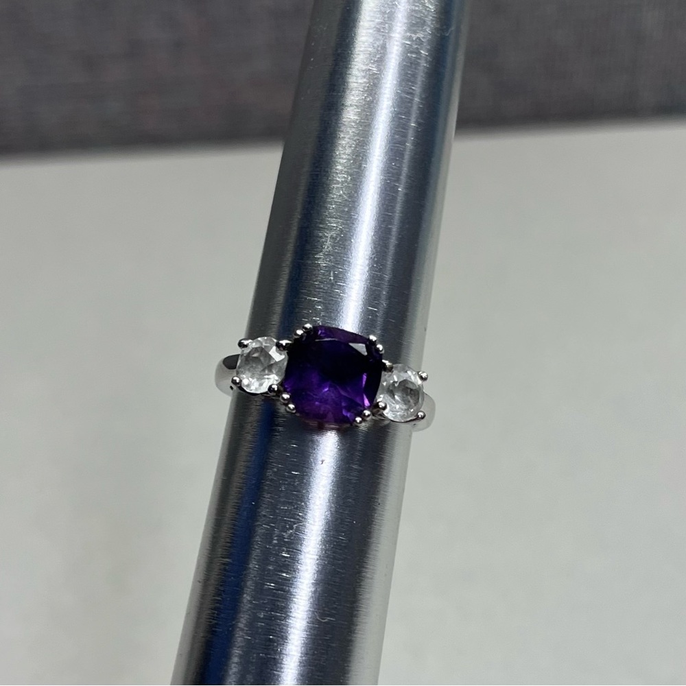 Amethyst & White Topaz Sterling Silver Ring